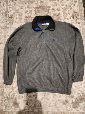 Bugle Boy Gray Half-Zip Fleece Pullover with Black Collar and Blue Trim